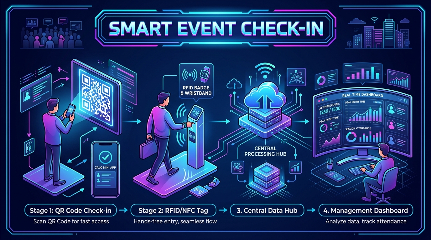 Smart Event Check-in System with QR, RFID & Zalo Mini App